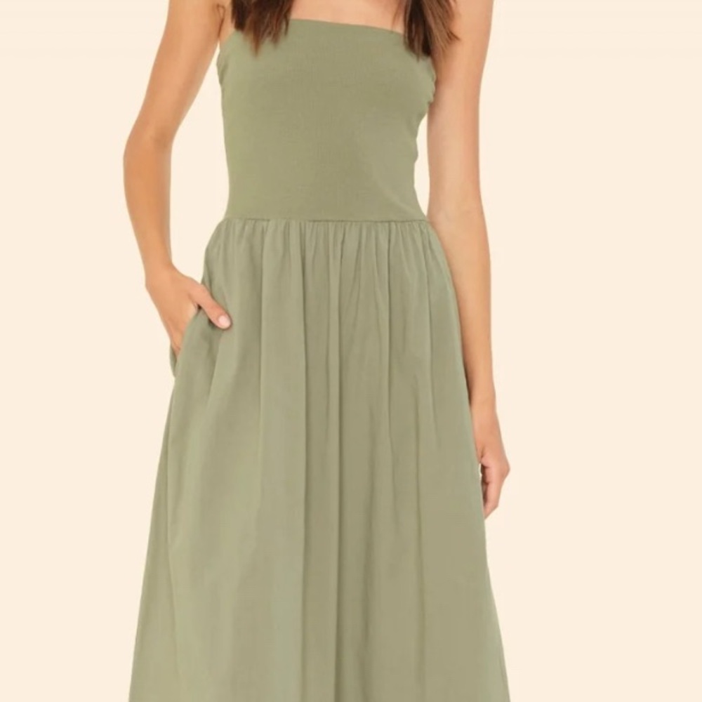 Xirena Olive Green Strapless Dress